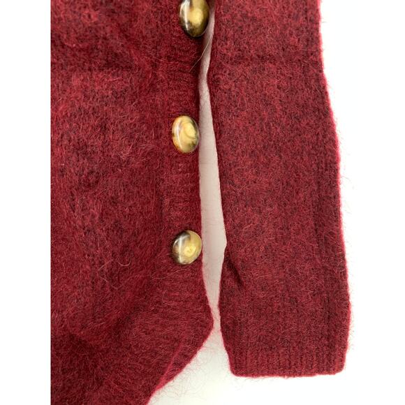 Sezane Paul Jumper Sweater Womens Size XS Button Detail Cranberry Red Wool Blend - Picture 4 of 7